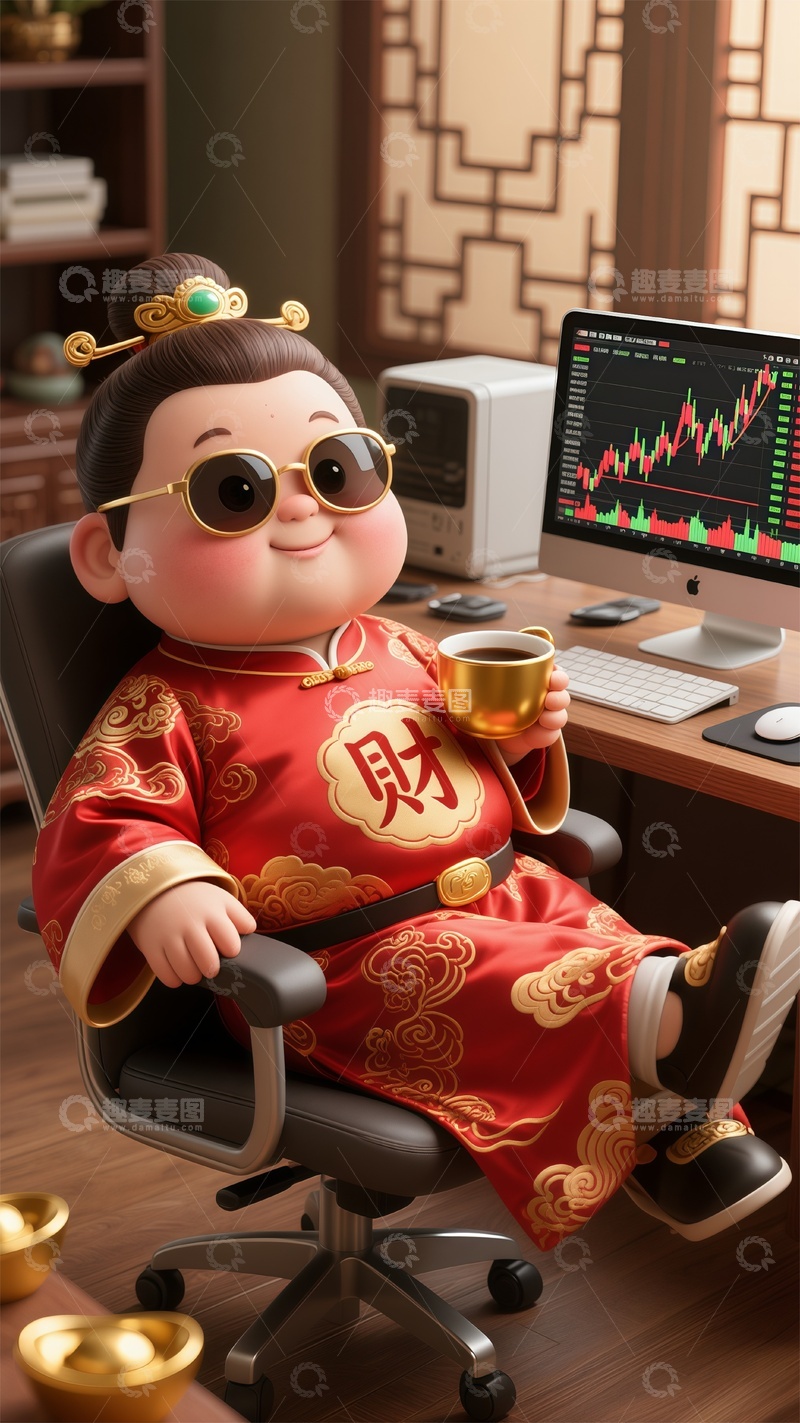 高清大图下载【趣麦麦图】中国古代神话人物财神爷办公室