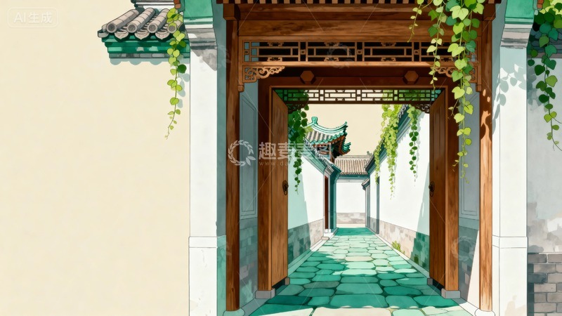 高清大图下载【趣麦麦图】国风老北京胡同背景15