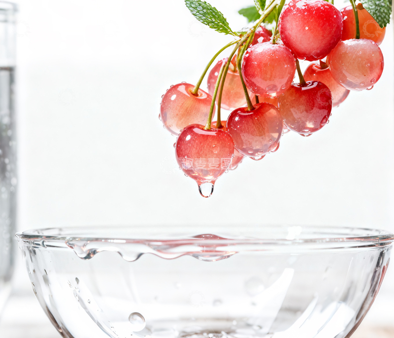 高清大图下载【趣麦麦图】晶莹樱桃水滴入碗