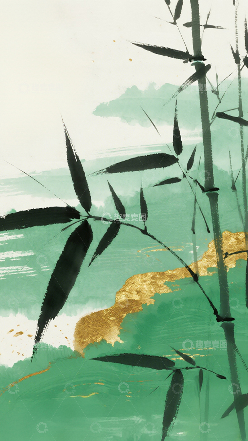 高清大图下载【趣麦麦图】水墨风格竹子创意插画