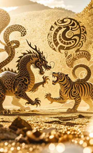 金龙老虎对决奇幻艺术画作