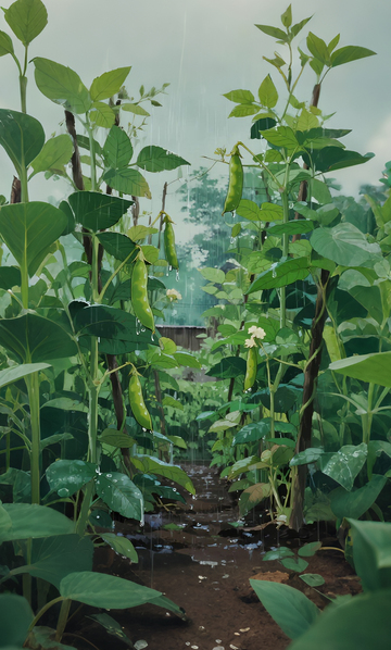 雨后菜园豆角生长景象