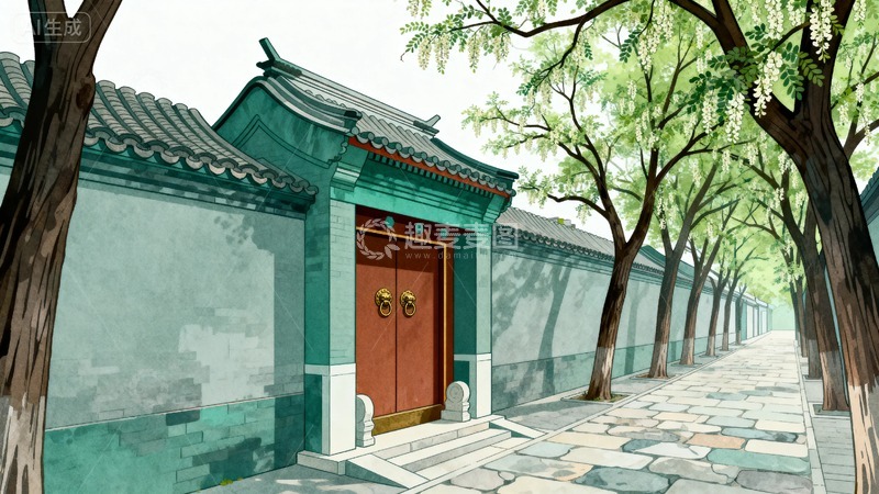 高清大图下载【趣麦麦图】国风老北京胡同背景2