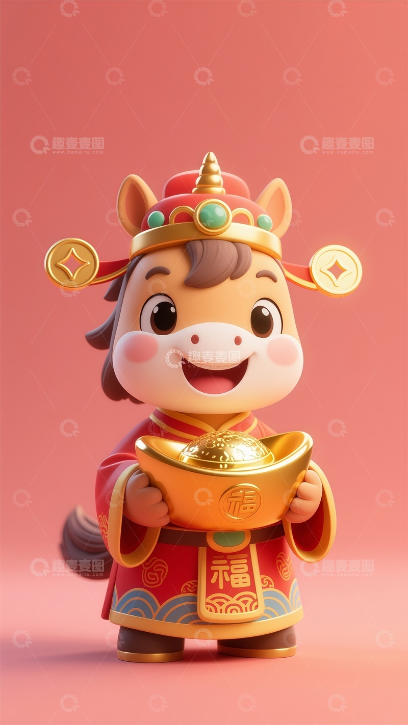 高清大图下载【趣麦麦图】新年春节中国古代神话人物财神生肖马
