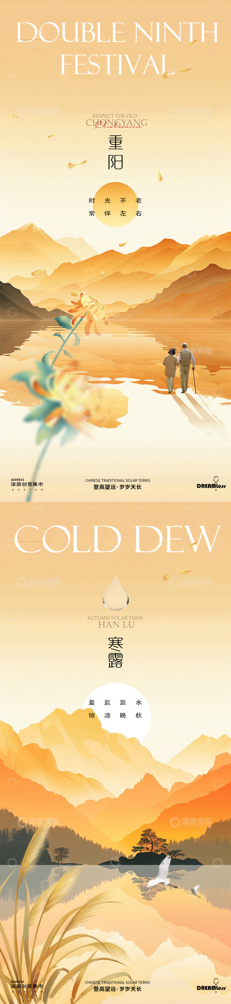 重阳节寒露菊花山水海报