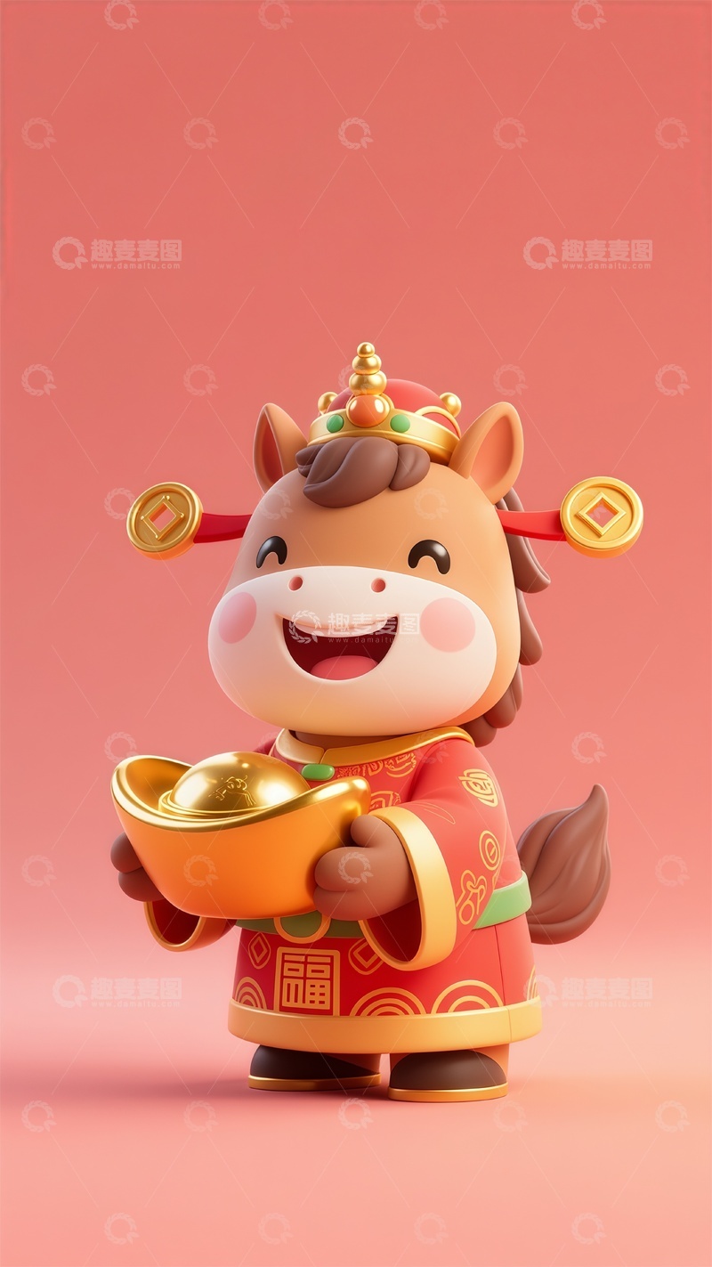 高清大图下载【趣麦麦图】中国古代神话人物财神捧着金元宝生肖