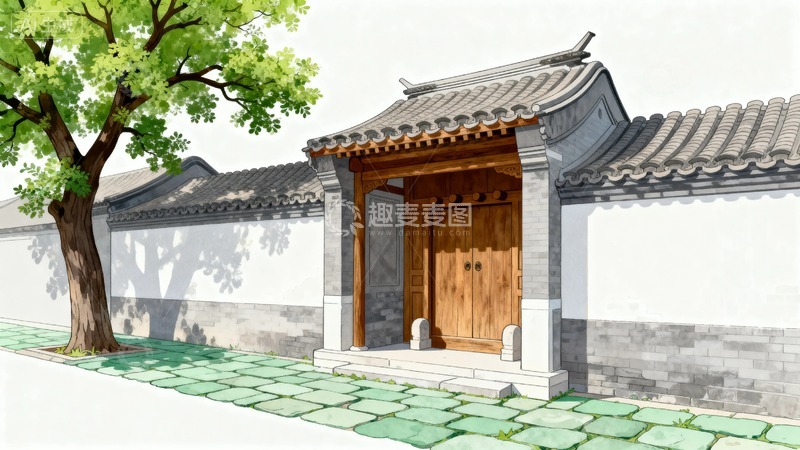 高清大图下载【趣麦麦图】国风老北京胡同背景9