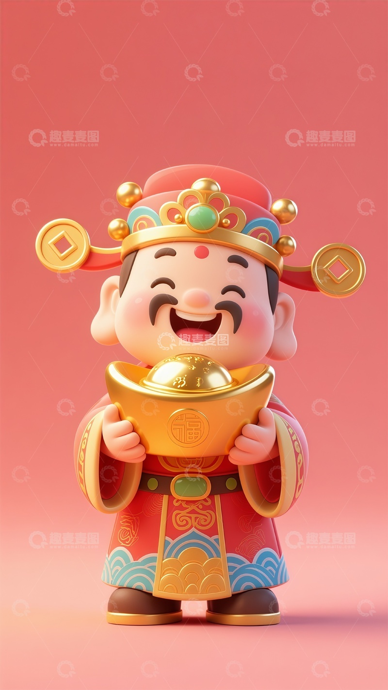 中国古代神话人物财神捧着金元宝