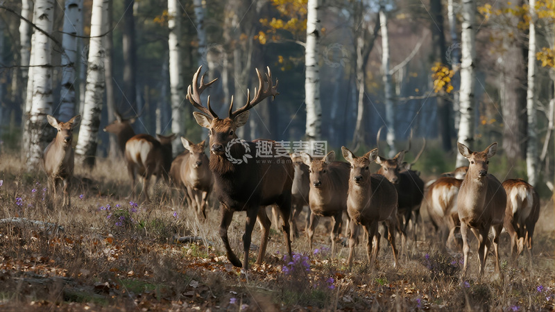 高清大图下载【趣麦麦图】森林麋鹿漫步场景商业照片