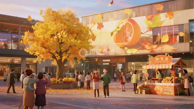 高清大图下载【趣麦麦图】秋季市民游客行人街头拍照商业照片