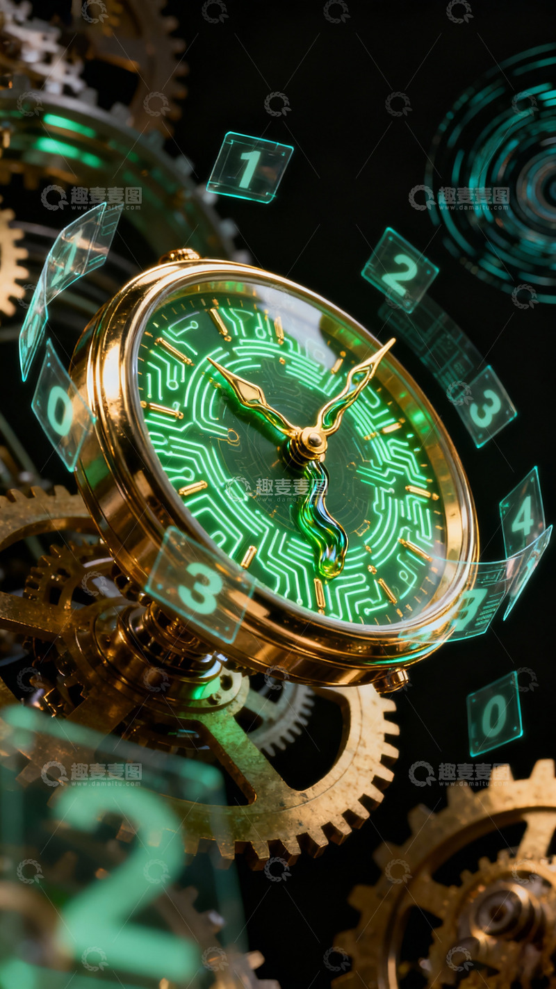 高清大图下载【趣麦麦图】绿色机械表盘