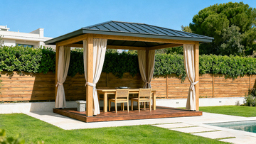 傍晚夜景唯美户外凉亭休闲区设计