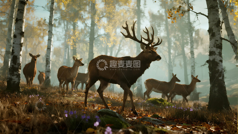高清大图下载【趣麦麦图】森林草地自然场景麋鹿漫步商业照片