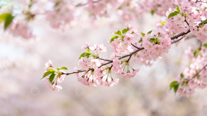 高清大图下载【趣麦麦图】粉色花朵绿叶春日2
