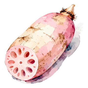 水彩画莲藕蔬菜食材插画
