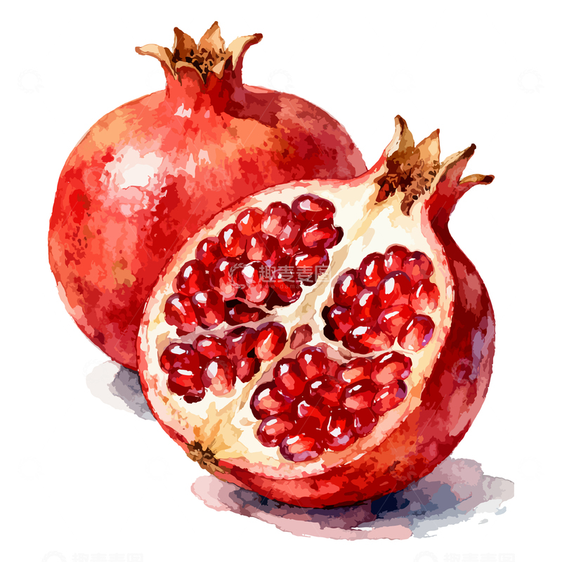 源文件下载【趣麦麦图】-水彩石榴水果插画设计素材
