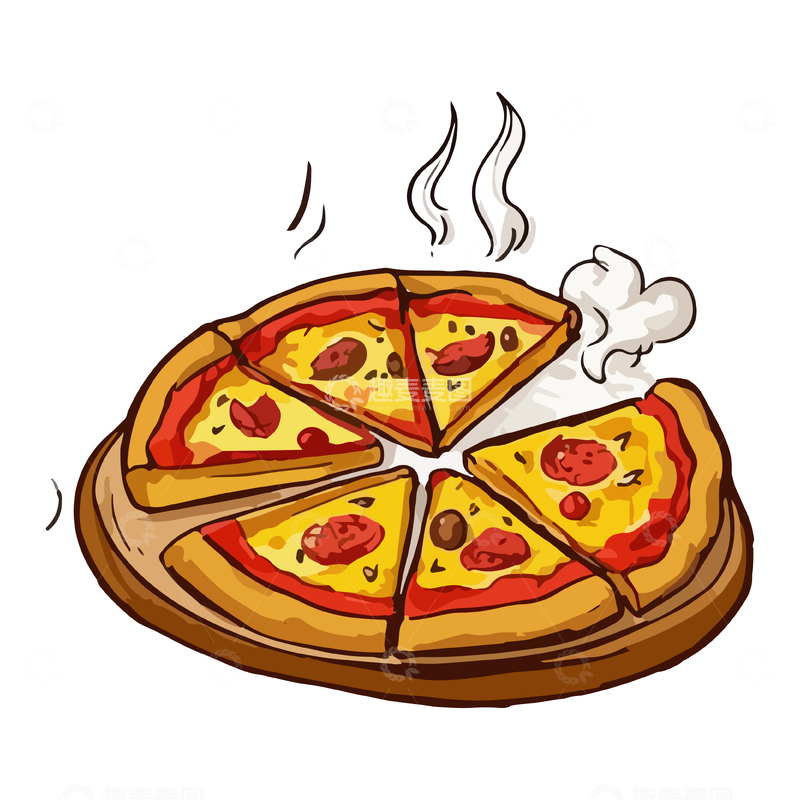 源文件下载【趣麦麦图】卡通披萨美食插画