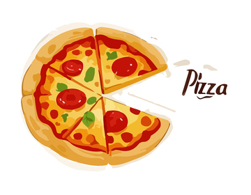 卡通披萨美食插画设计素材
