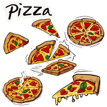手绘披萨美食插画设计素材
