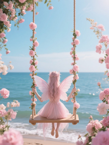童话氛围感大海仙子秋千背影2