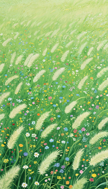 油画风野花草甸插画背景