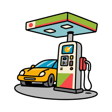 卡通加油站汽车插画