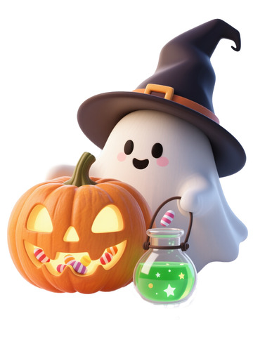 C4D超现实万圣节幽灵南瓜灯糖果1