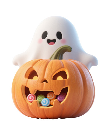 C4D超现实万圣节幽灵南瓜灯糖果3