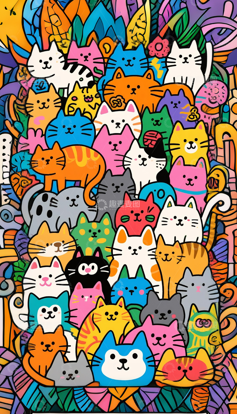 高清大图下载【趣麦麦图】卡通猫咪插画设计素材