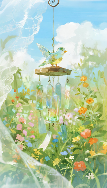 梦幻鸟语花香插画壁纸