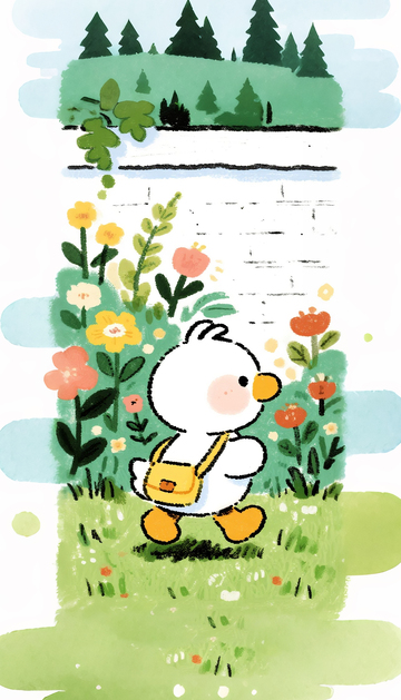 卡通小鸭花园探险插画