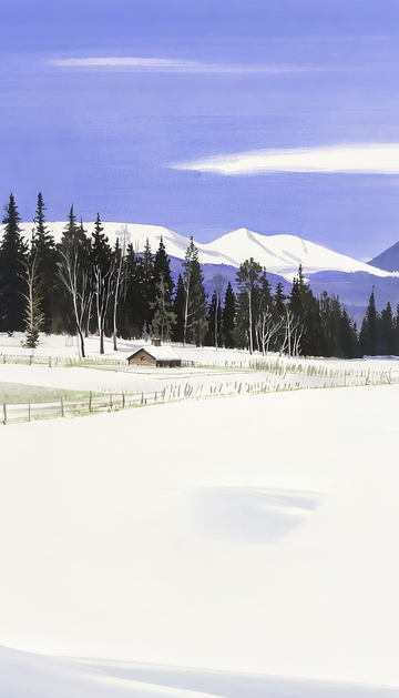 冬日雪景风光绘画