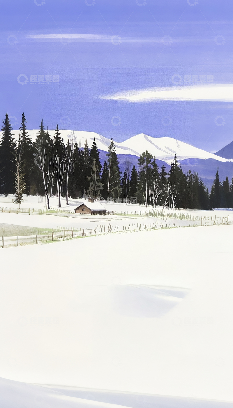 高清大图下载【趣麦麦图】冬日雪景风光绘画