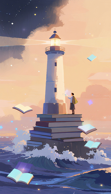 梦幻灯塔书海插画