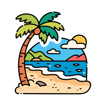 热带海岛卡通插画