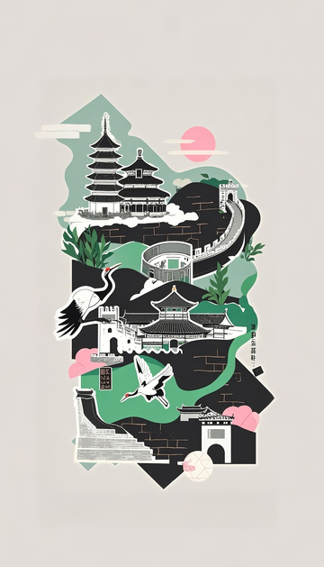 东方建筑艺术插画