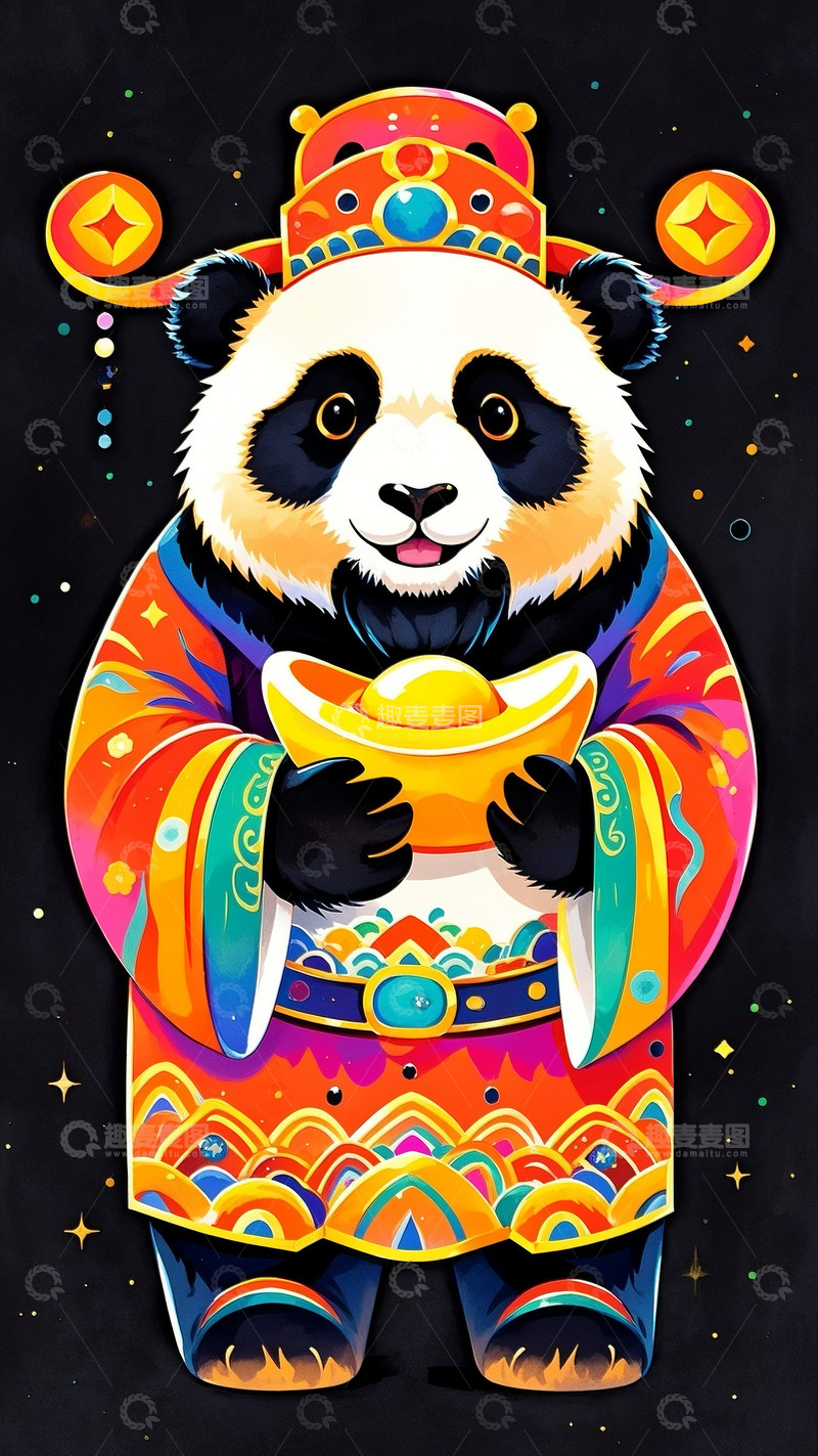高清大图下载【趣麦麦图】财神熊猫插画5