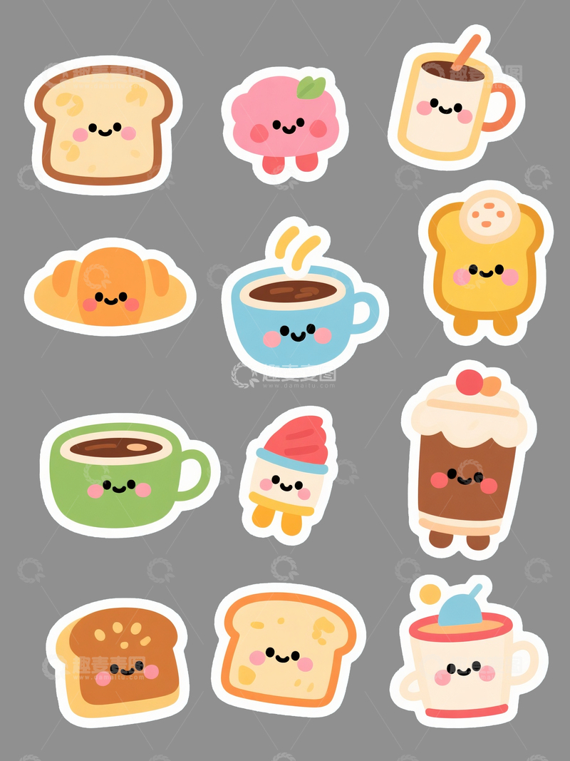 卡通面包贴纸插画设计元素