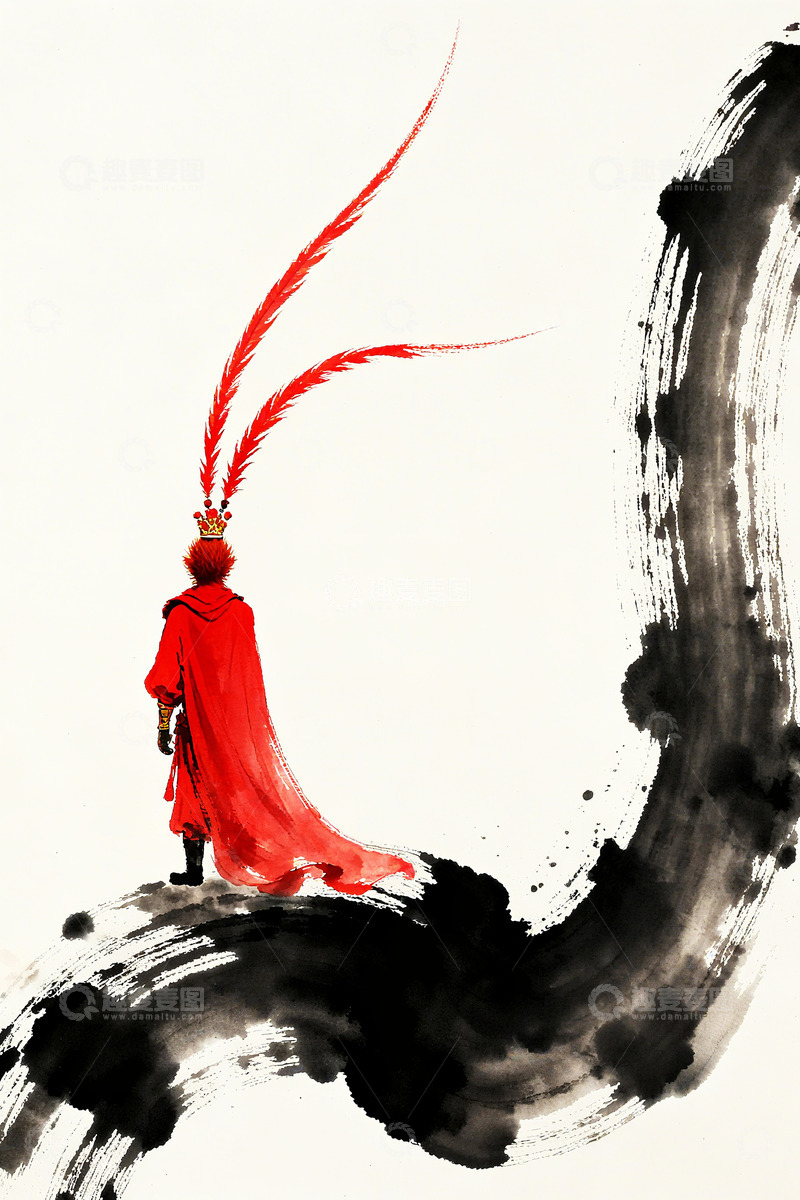 高清大图下载【趣麦麦图】水墨画悟空大圣古风插画