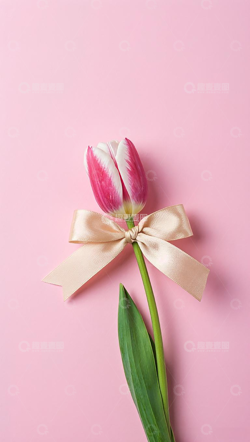 高清大图下载【趣麦麦图】粉色郁金香蝴蝶结