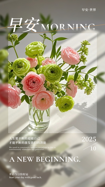 鲜花早安日签海报