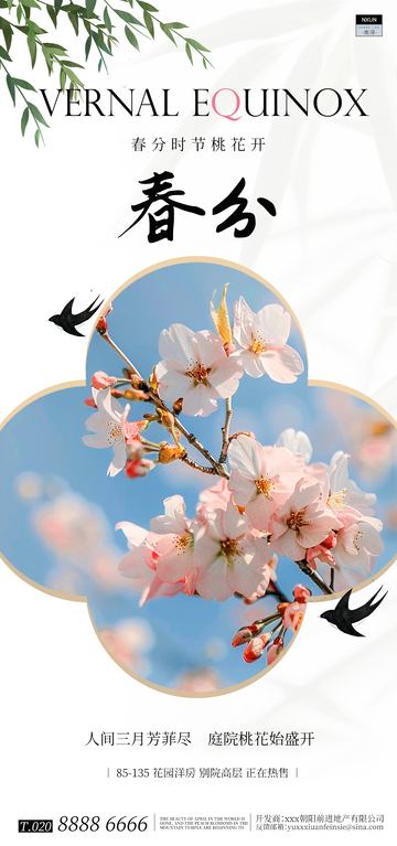 春分桃花绽放宣传海报