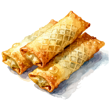 水彩风格春卷美食插画