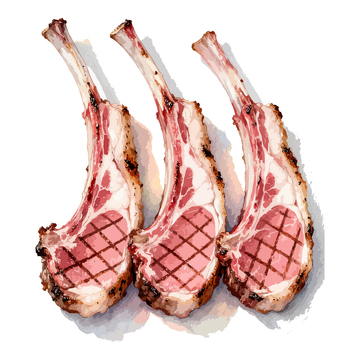 水彩风格羊排美食插画素材