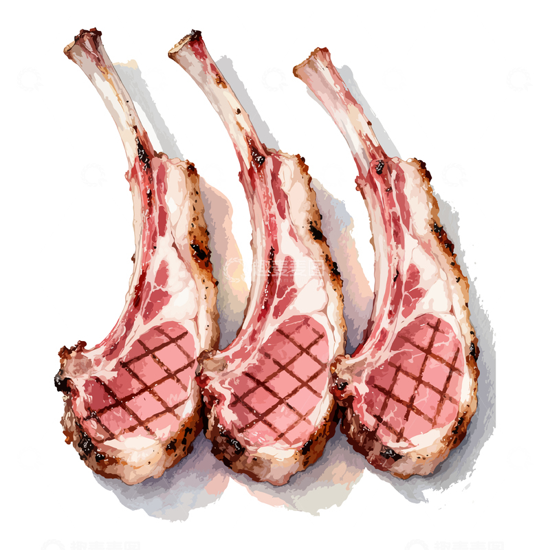 源文件下载【趣麦麦图】水彩风格羊排美食插画素材