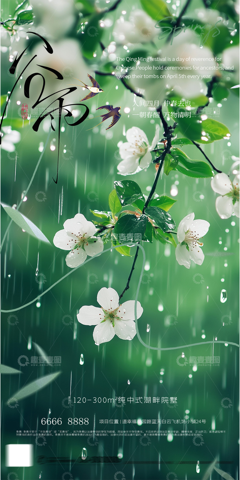 源文件下载【趣麦麦图】春雨梨花广告海报设计