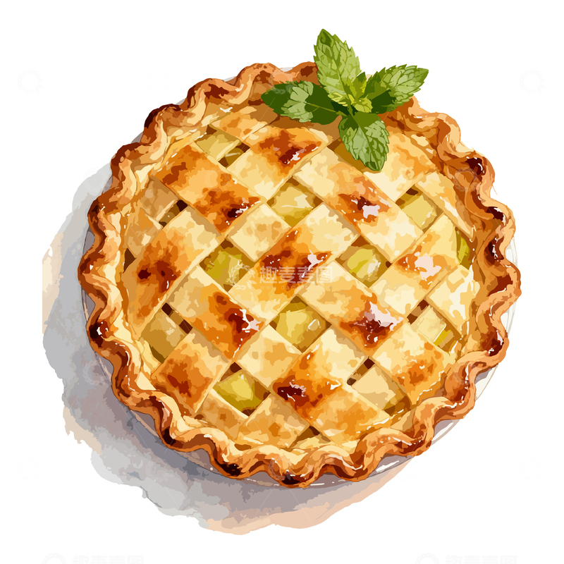 源文件下载【趣麦麦图】水彩风格水果派美食插画
