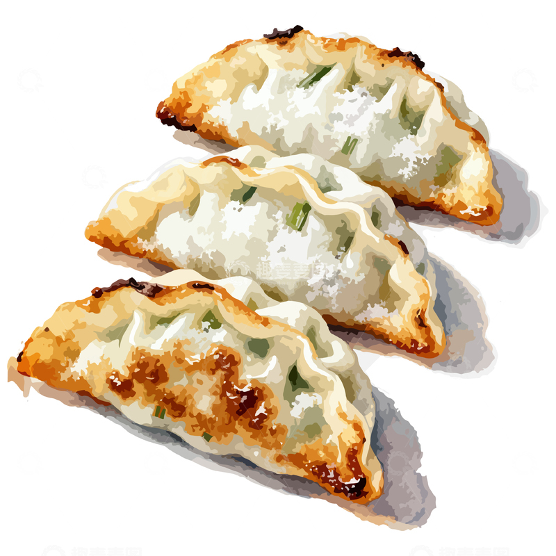 源文件下载【趣麦麦图】水彩韭菜煎饺美食插画设计素材
