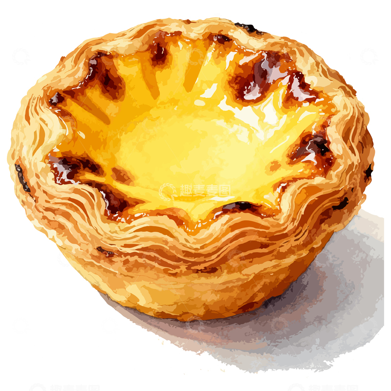 源文件下载【趣麦麦图】水彩风格蛋挞美食插画