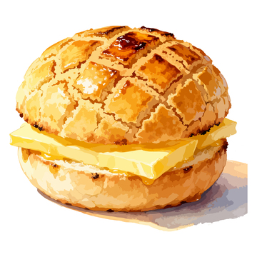 水彩风格港式菠萝油插画